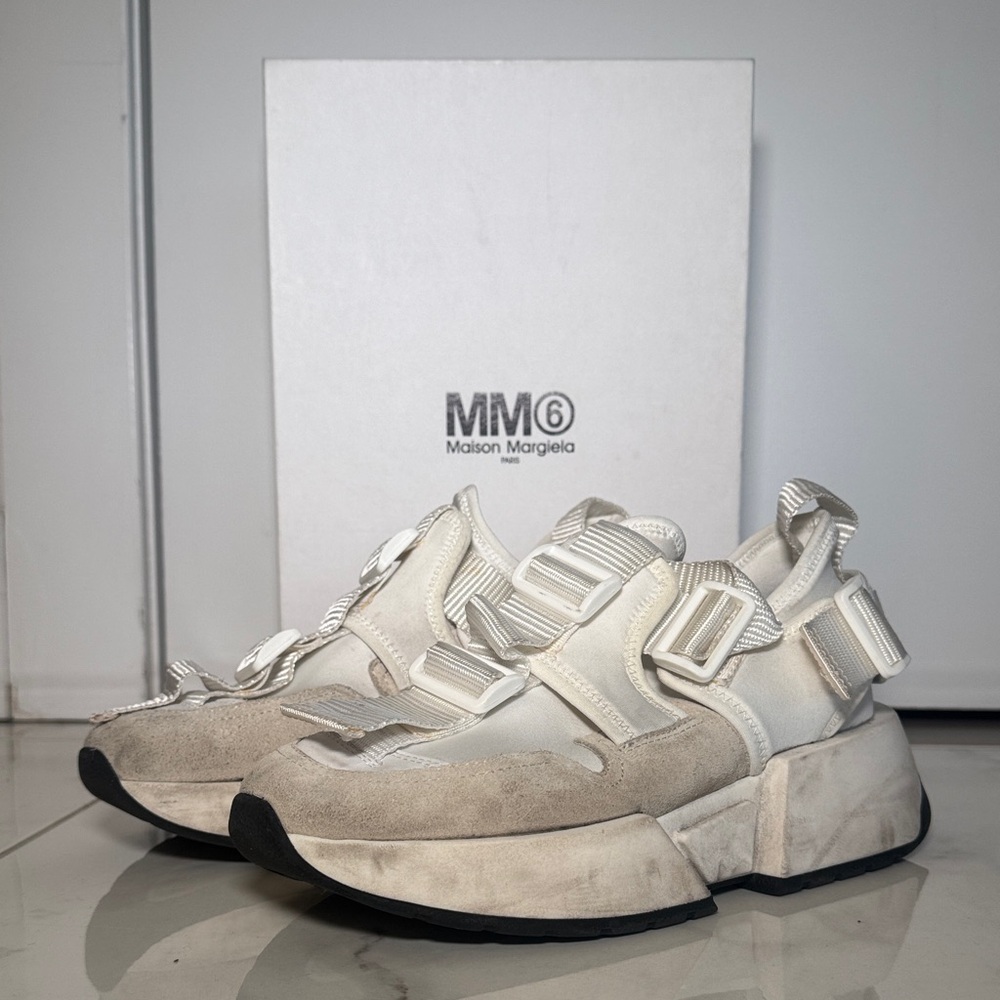 Maison Martin Margiela MM6 Strap Runner Sneakers Cream White Chunky Sole EU 39
